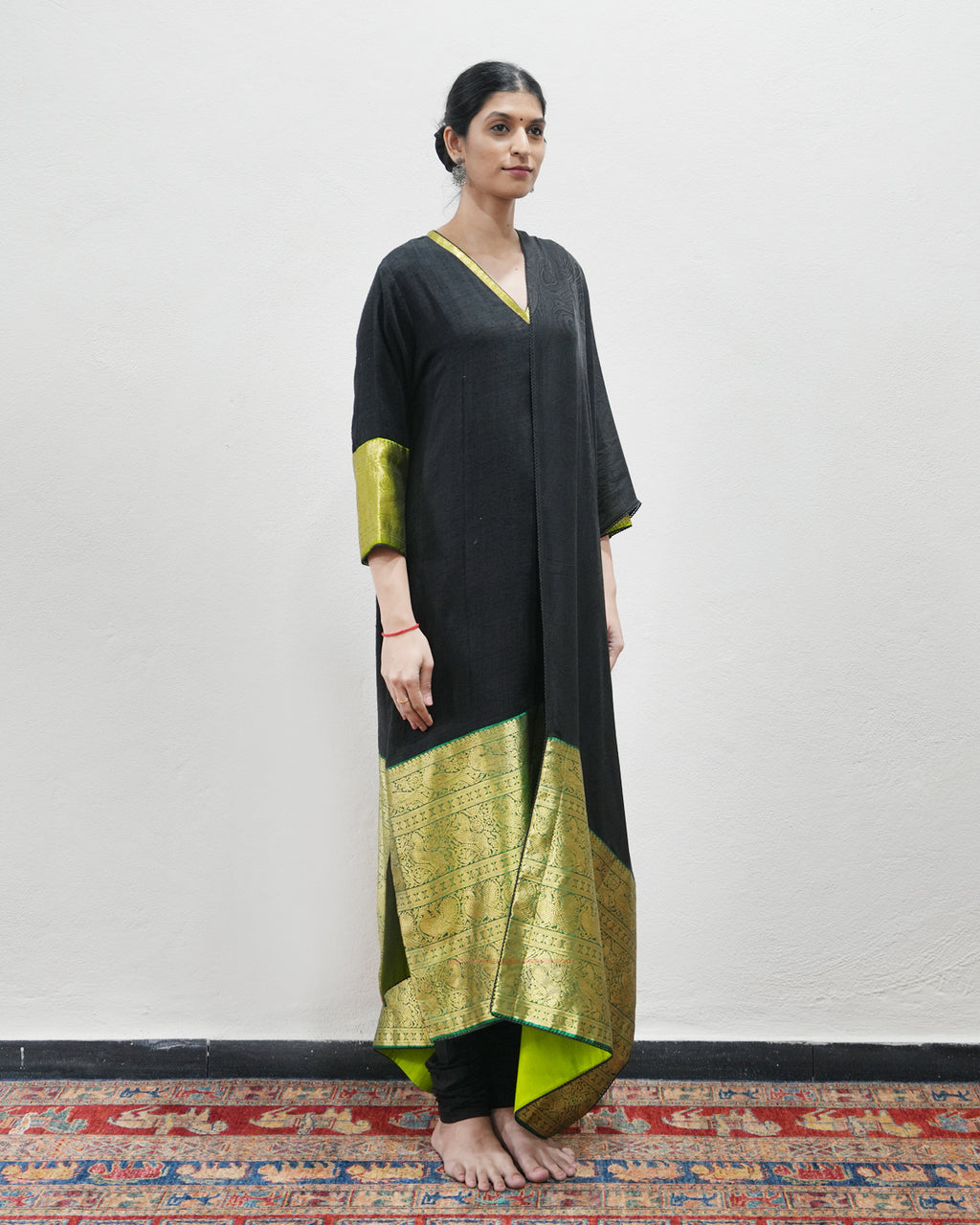 Black Handwoven Matka Silk Kurta