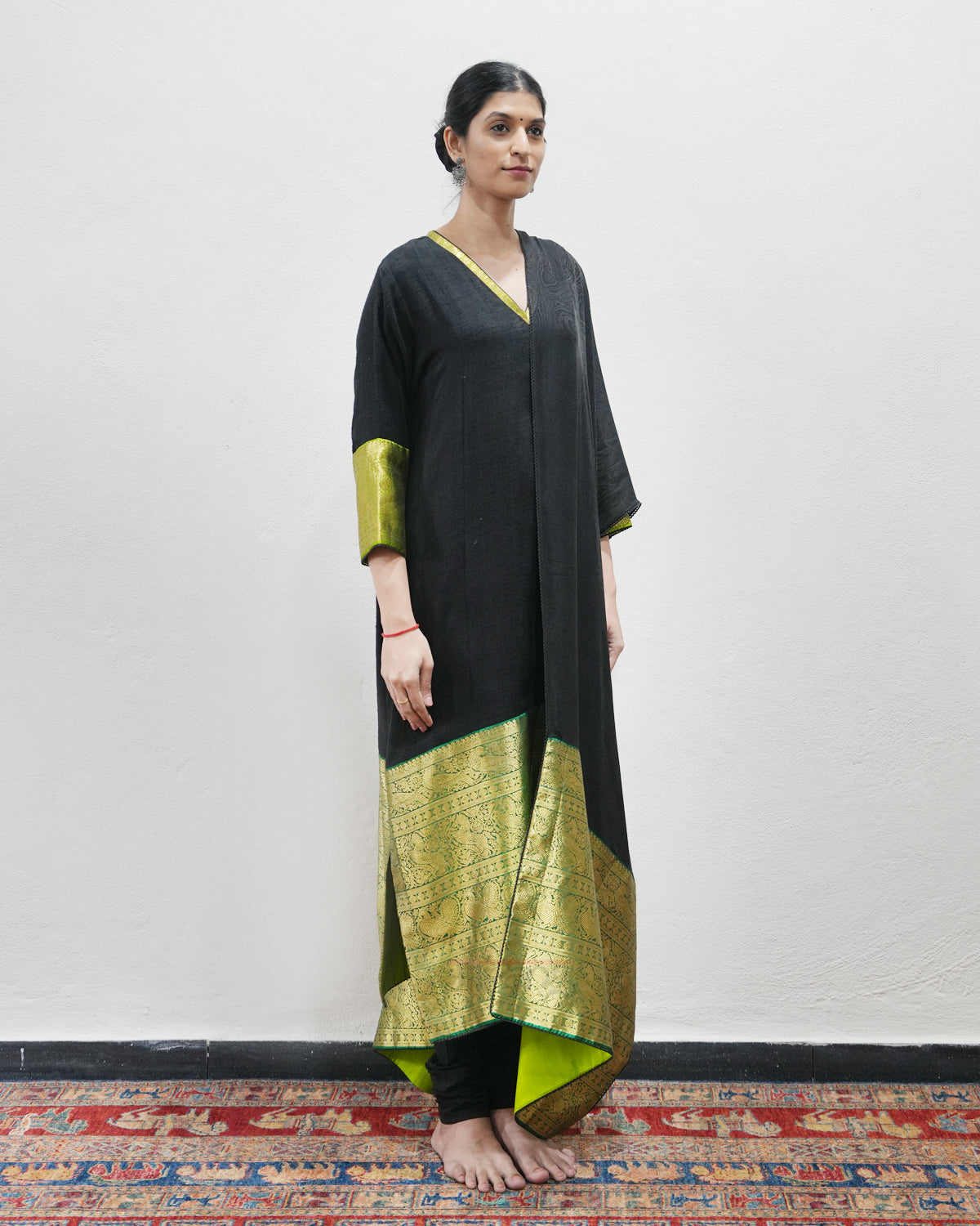 Black Handwoven Matka Silk Kurta