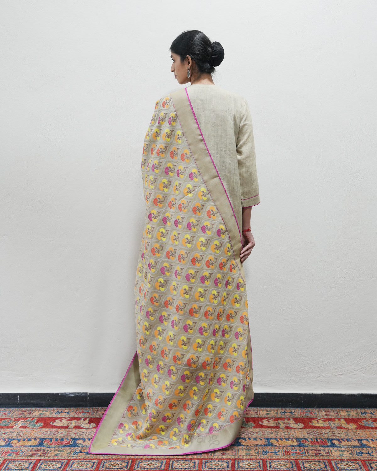Beige Handwoven Matka Silk Kurta