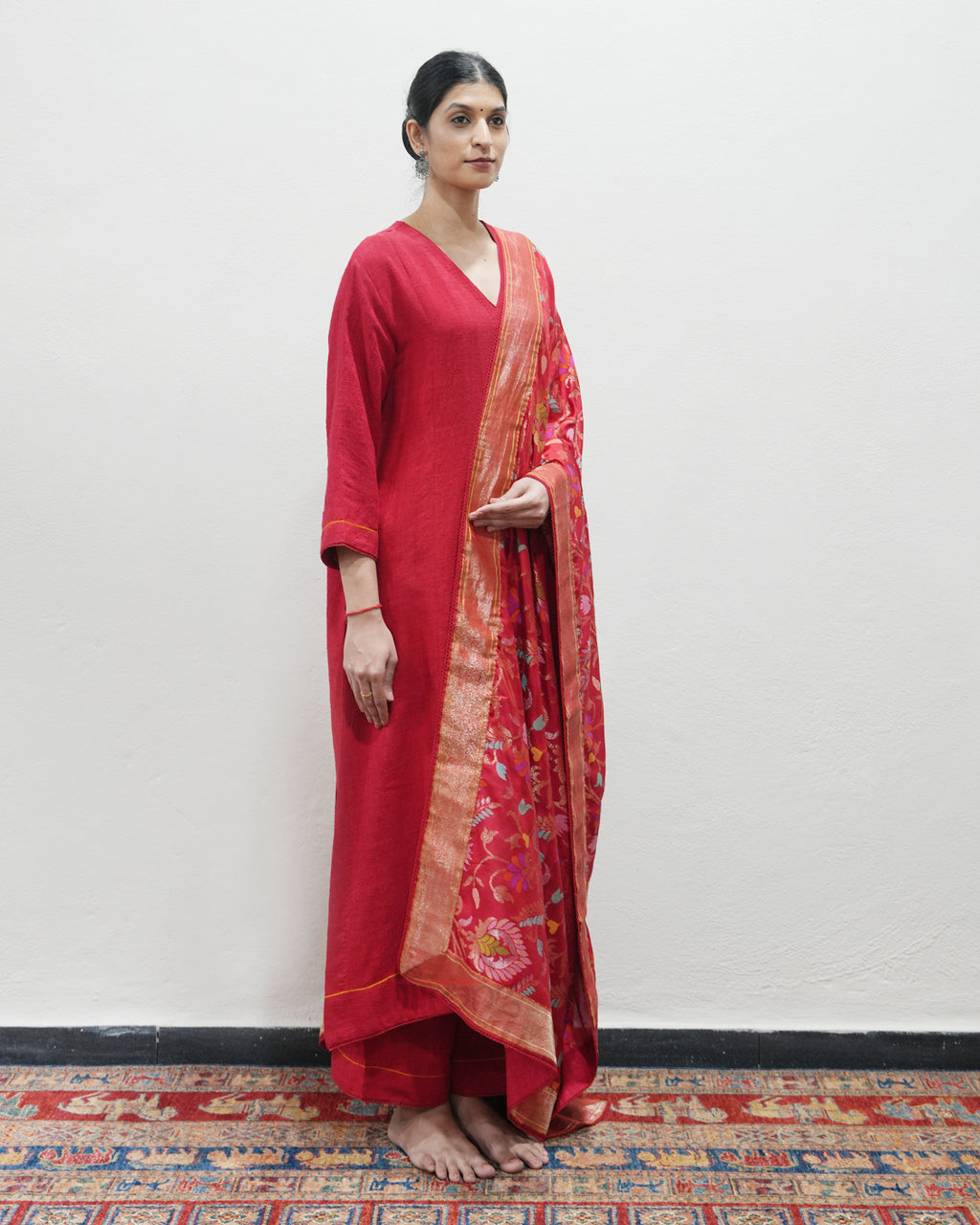 Red Handwoven Matka Silk Kurta