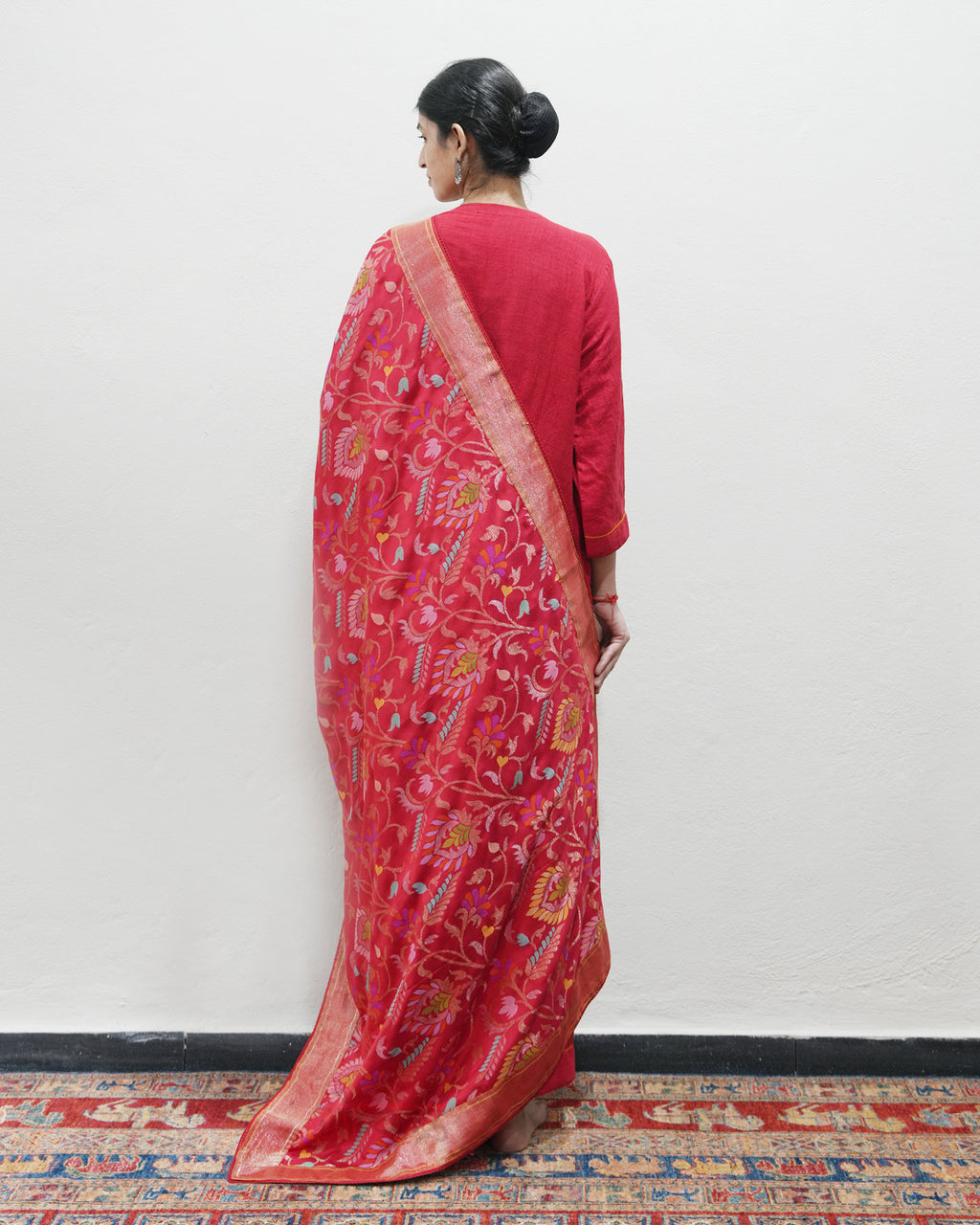 Red Handwoven Matka Silk Kurta