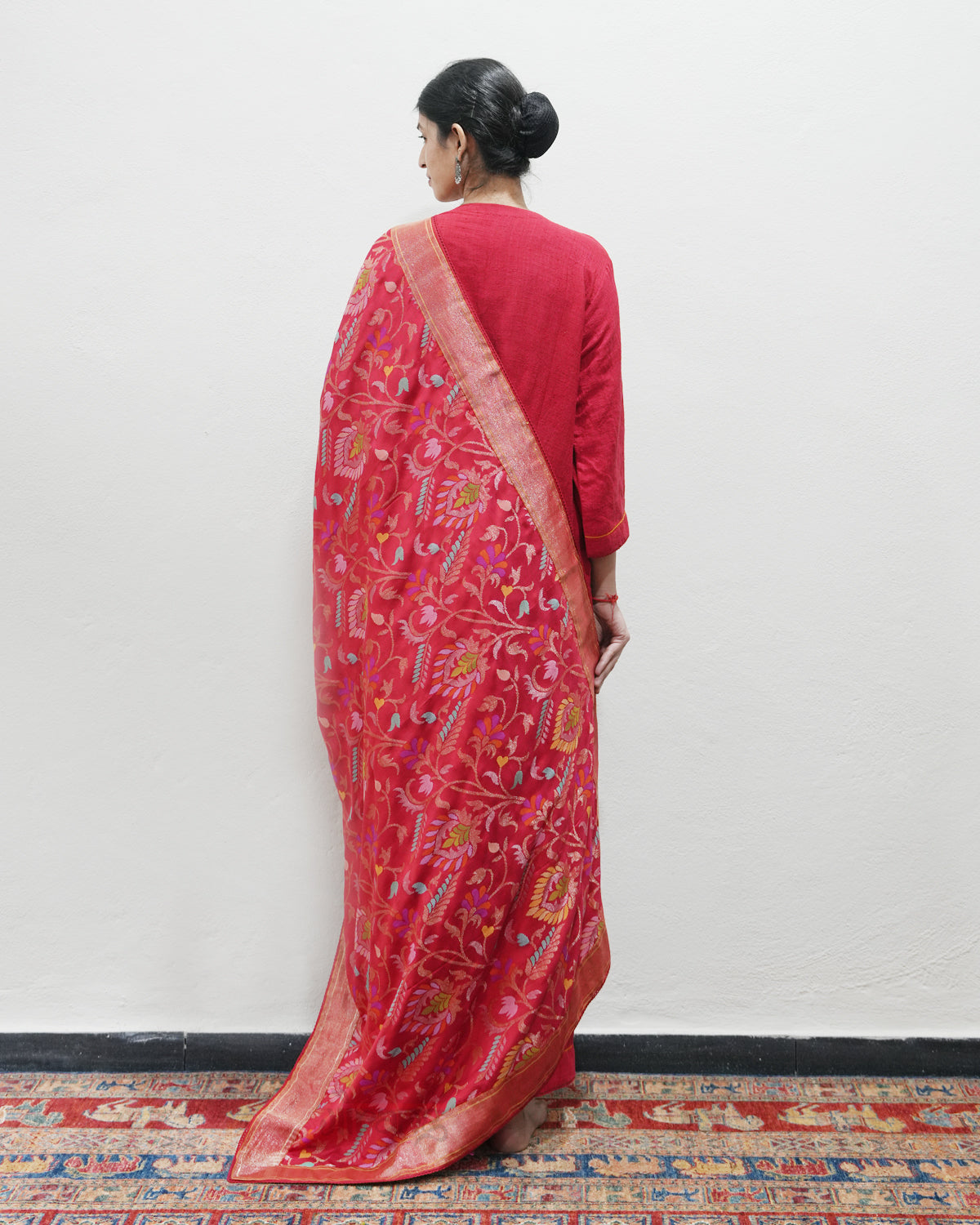 Red Handwoven Matka Silk Kurta
