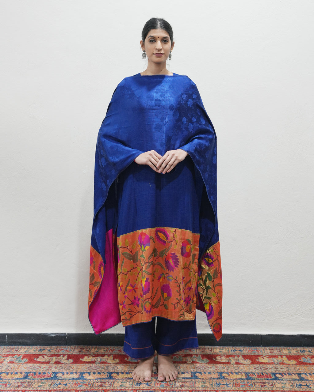 Blue Handwoven Matka Silk Kurta