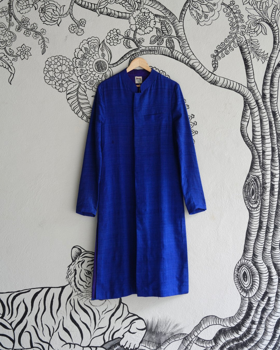 Blue Handwoven Matka Silk Sherwani