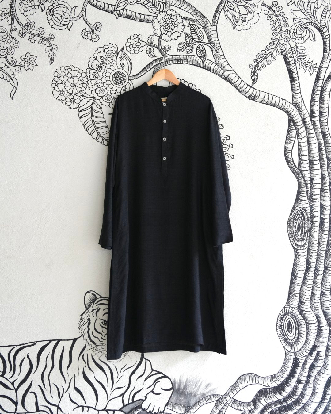 Black Handwoven Matka Silk Kurta