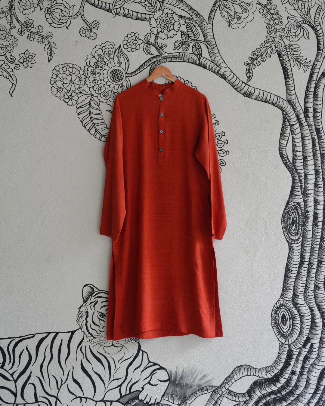 Orange Handwoven Matka Silk Kurta