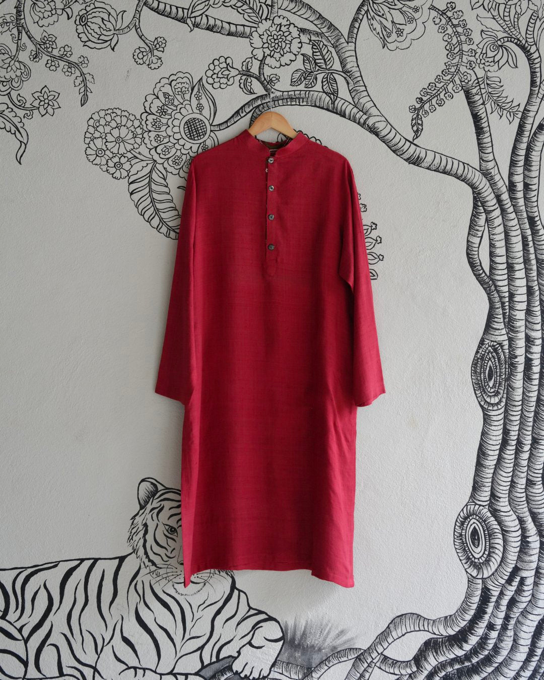 Red Handwoven Matka Silk Kurta