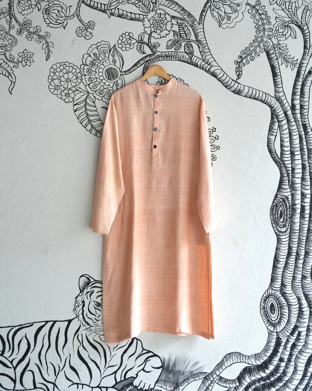 Peach Handwoven Matka Silk Kurta