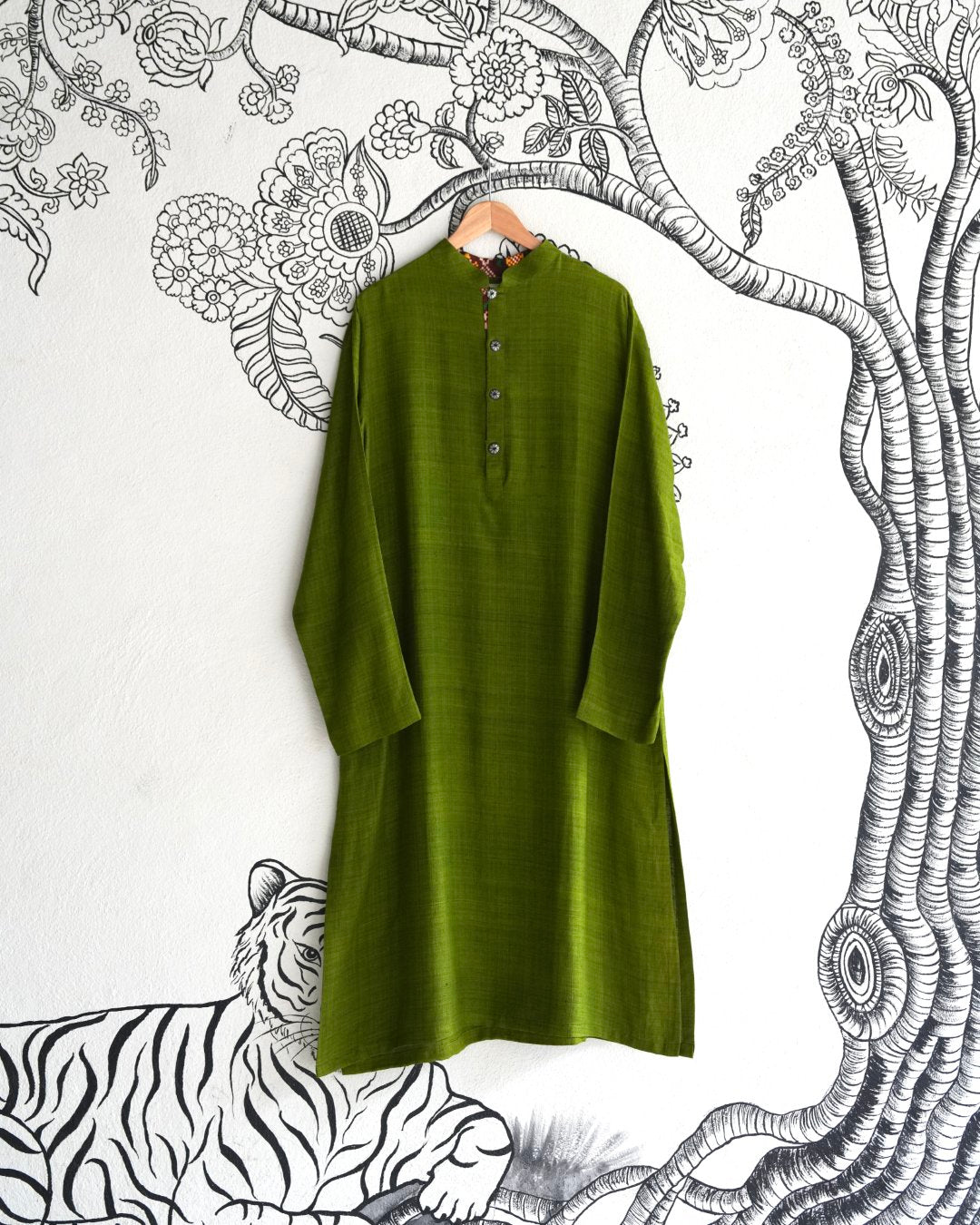 Green Handwoven Matka Silk Kurta