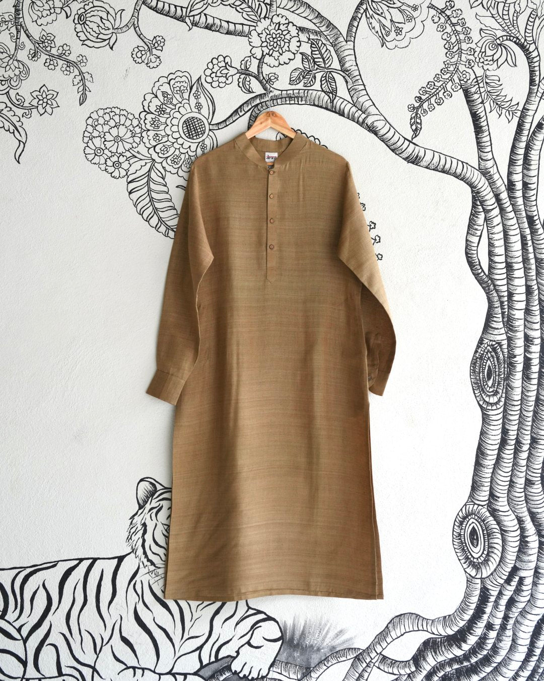 Tan Handwoven Matka Silk Kurta