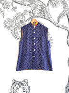 Blue Handwoven Pattu Silk Bandhani Bandi