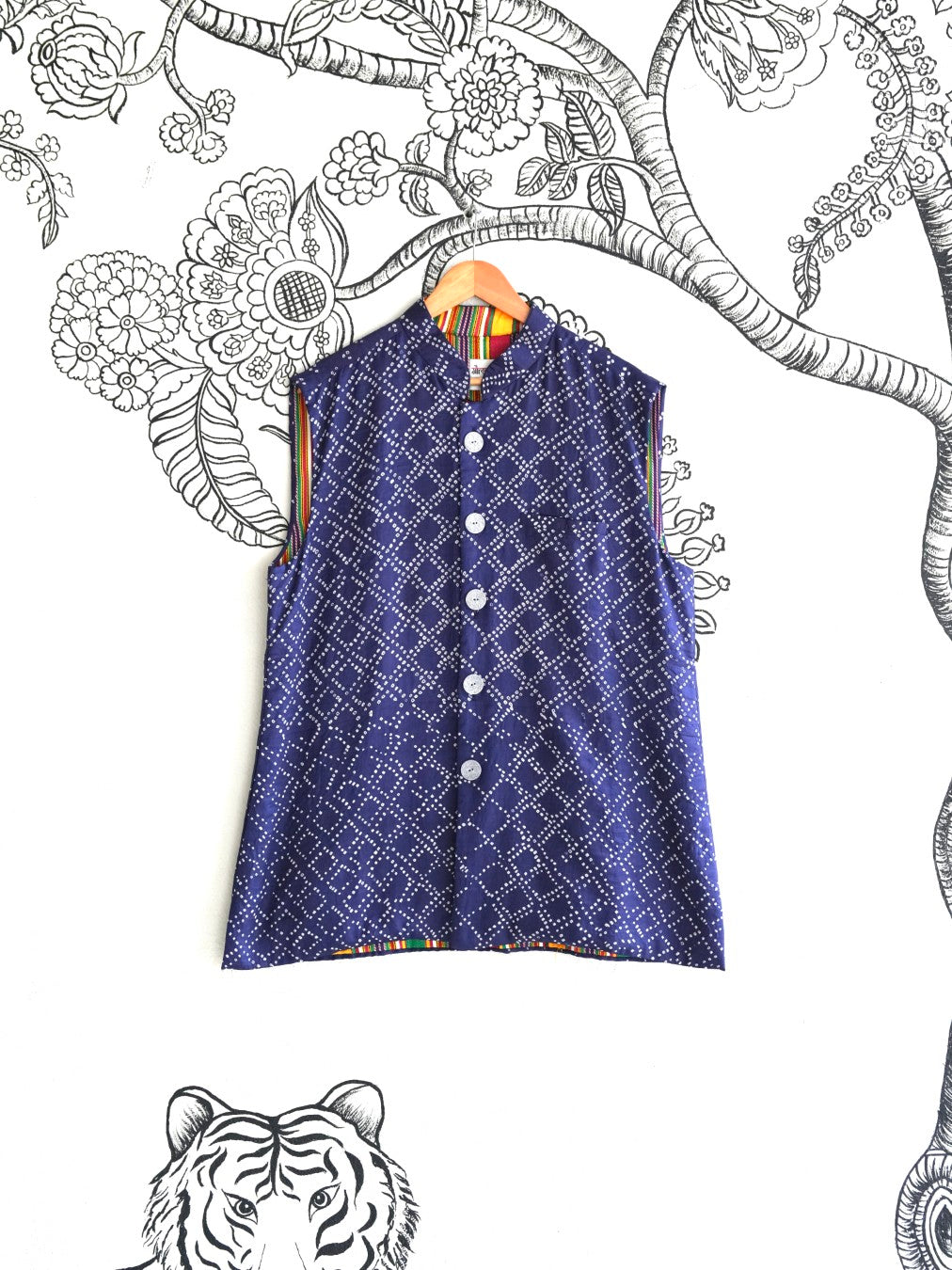 Blue Handwoven Pattu Silk Bandhani Bandi