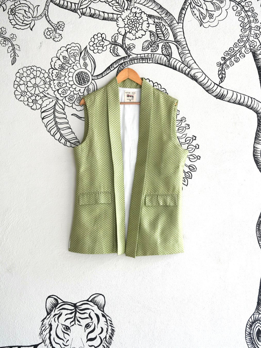 Green Handwoven Silk Self Weave Bandi