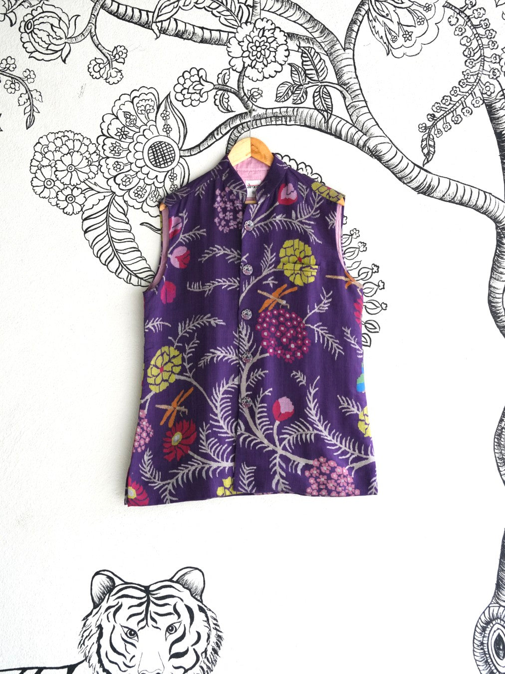 Purple Handwoven Khadi Jamdani Bandi