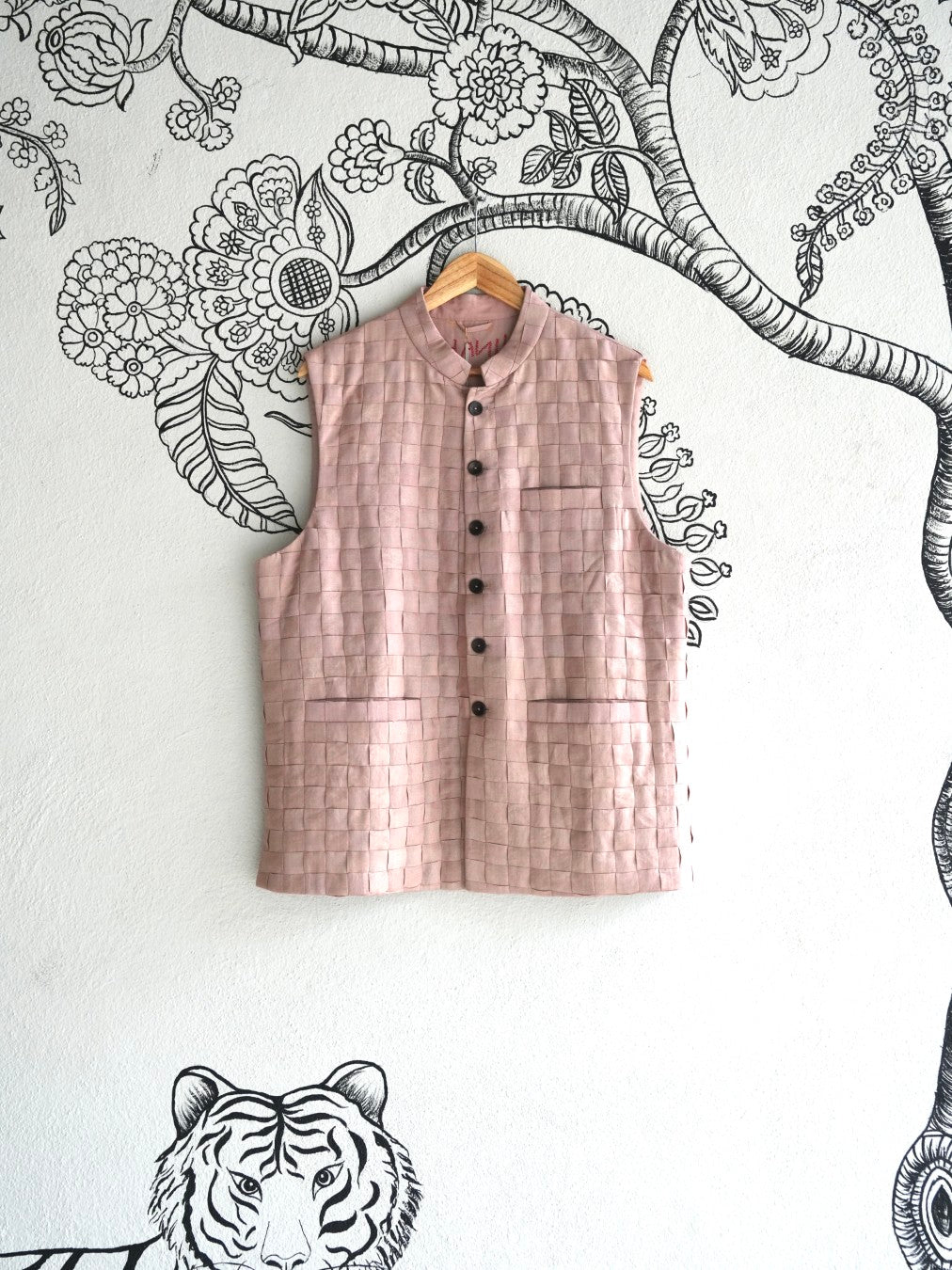Peach Handwoven Silk Basket Weave Bandi