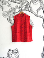 Red Handwoven Silk Basket Weave Bandi