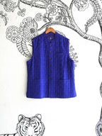 Blue Handwoven Silk Basket Weave Bandi