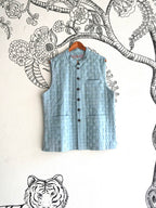 Blue Handwoven Silk Basket Weave Bandi