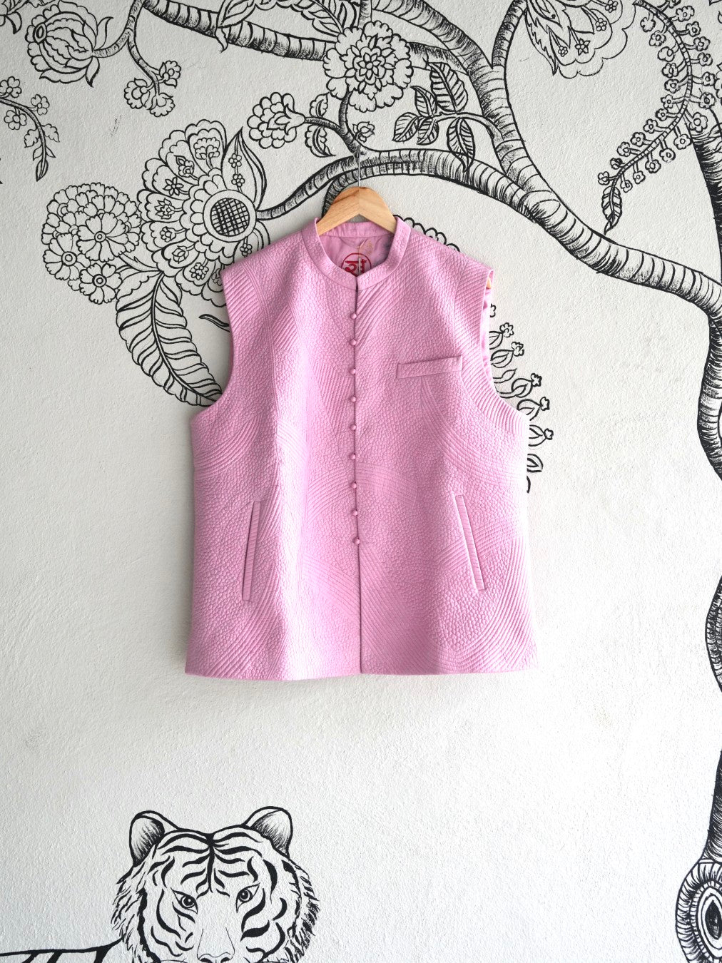 Pink Handwoven Silk Quilted Woven Bandi