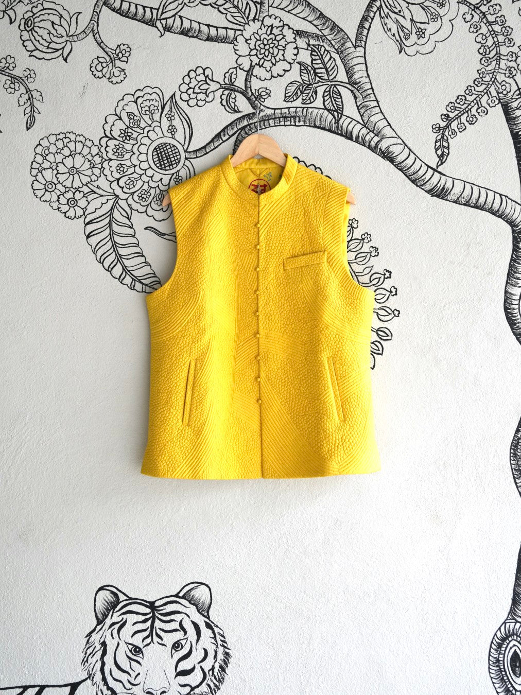 Yellow Handwoven Silk Quilted Weave Bandi