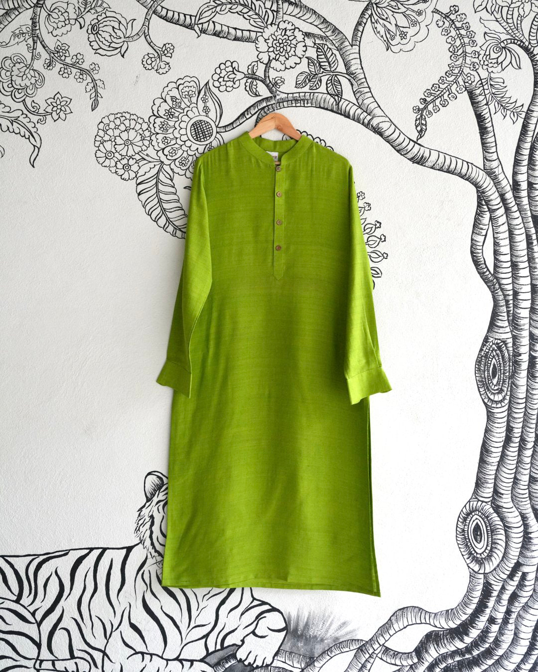 Green Handwoven Matka Silk Kurta