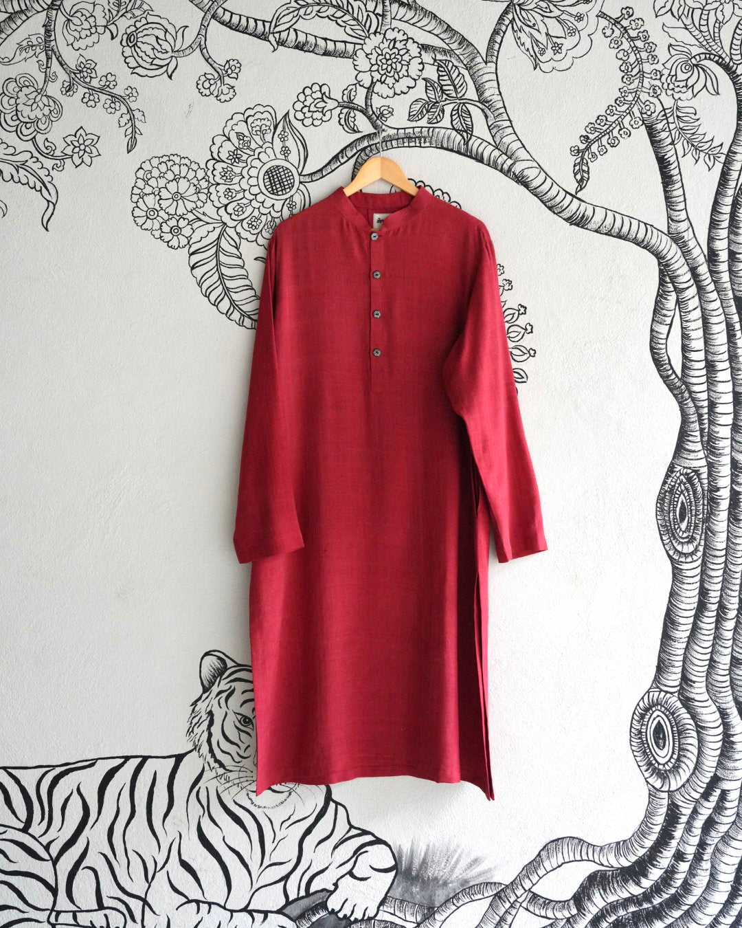 Red Handwoven Matka Silk Kurta