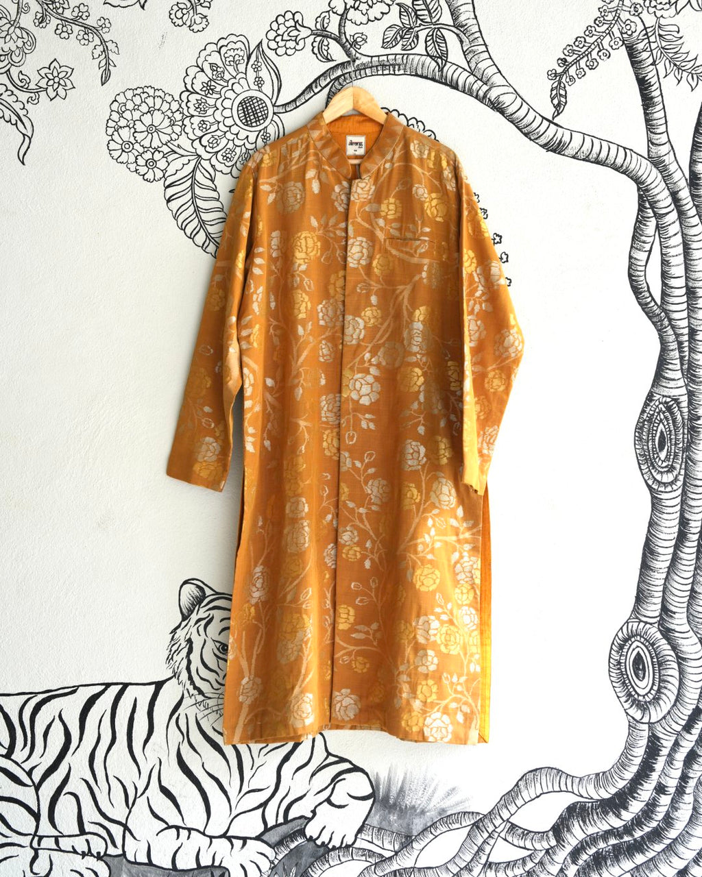 Yellow Handwoven Khadi Jamdani Sherwani