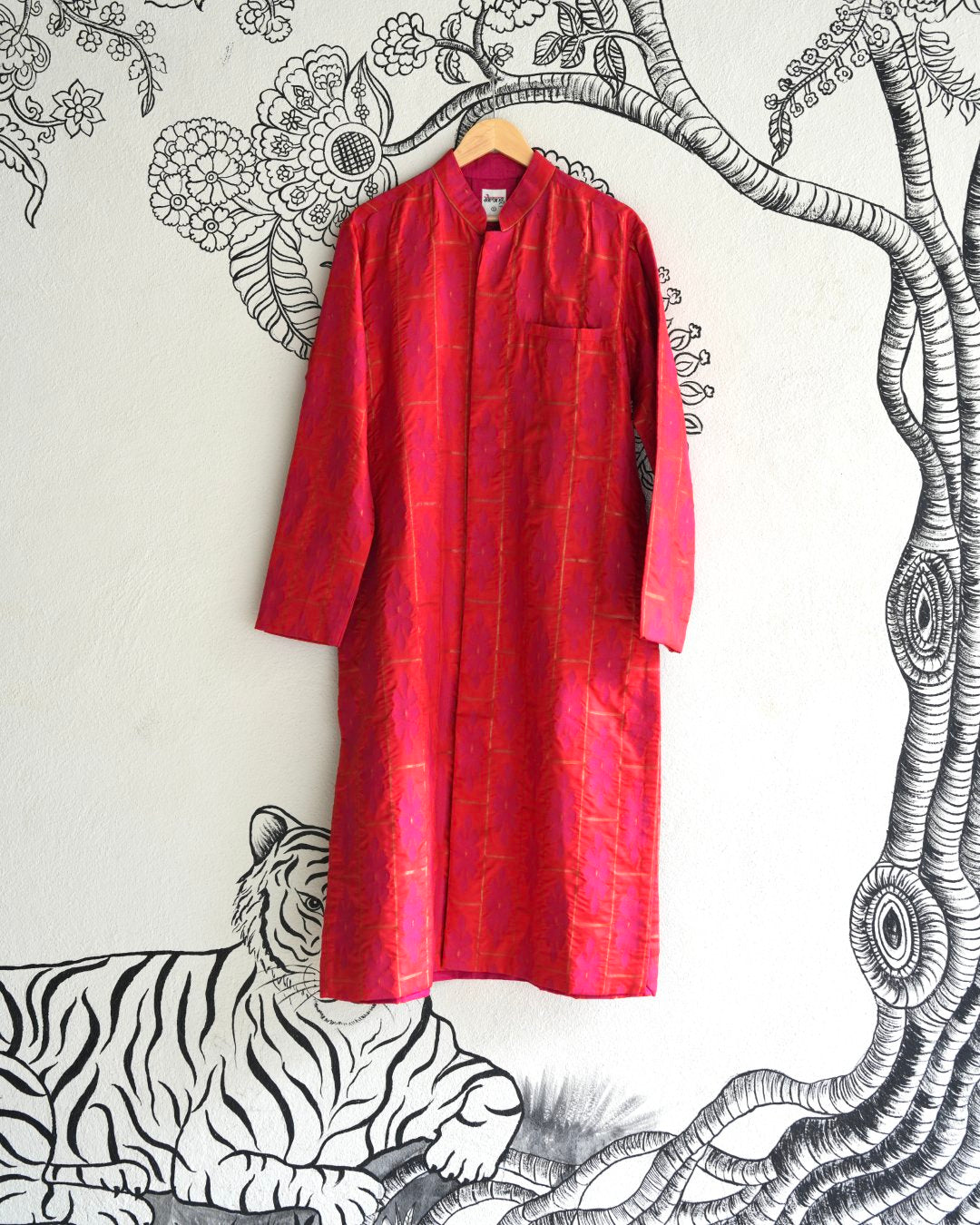 Red Handwoven uppada silk Jamdani Sherwani