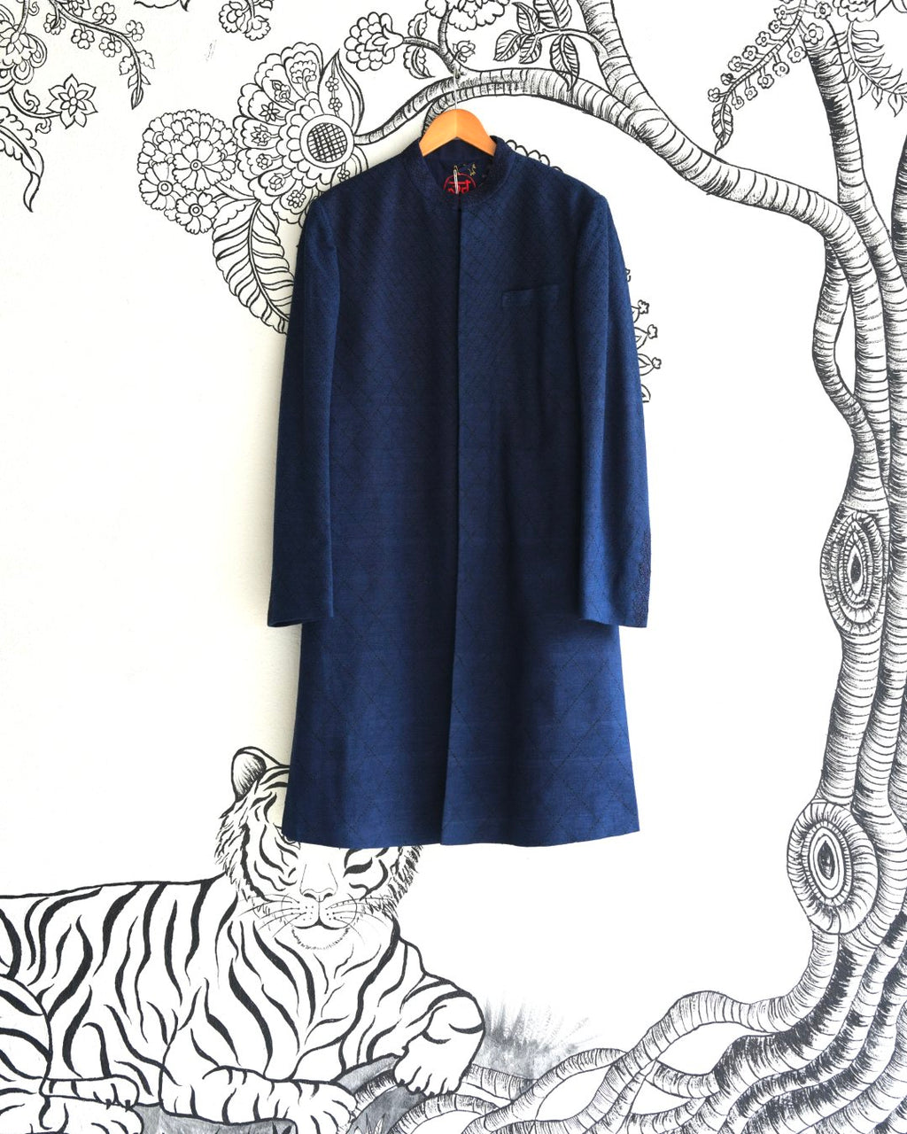Blue Handwoven Matka Katha Embroidery Sherwani