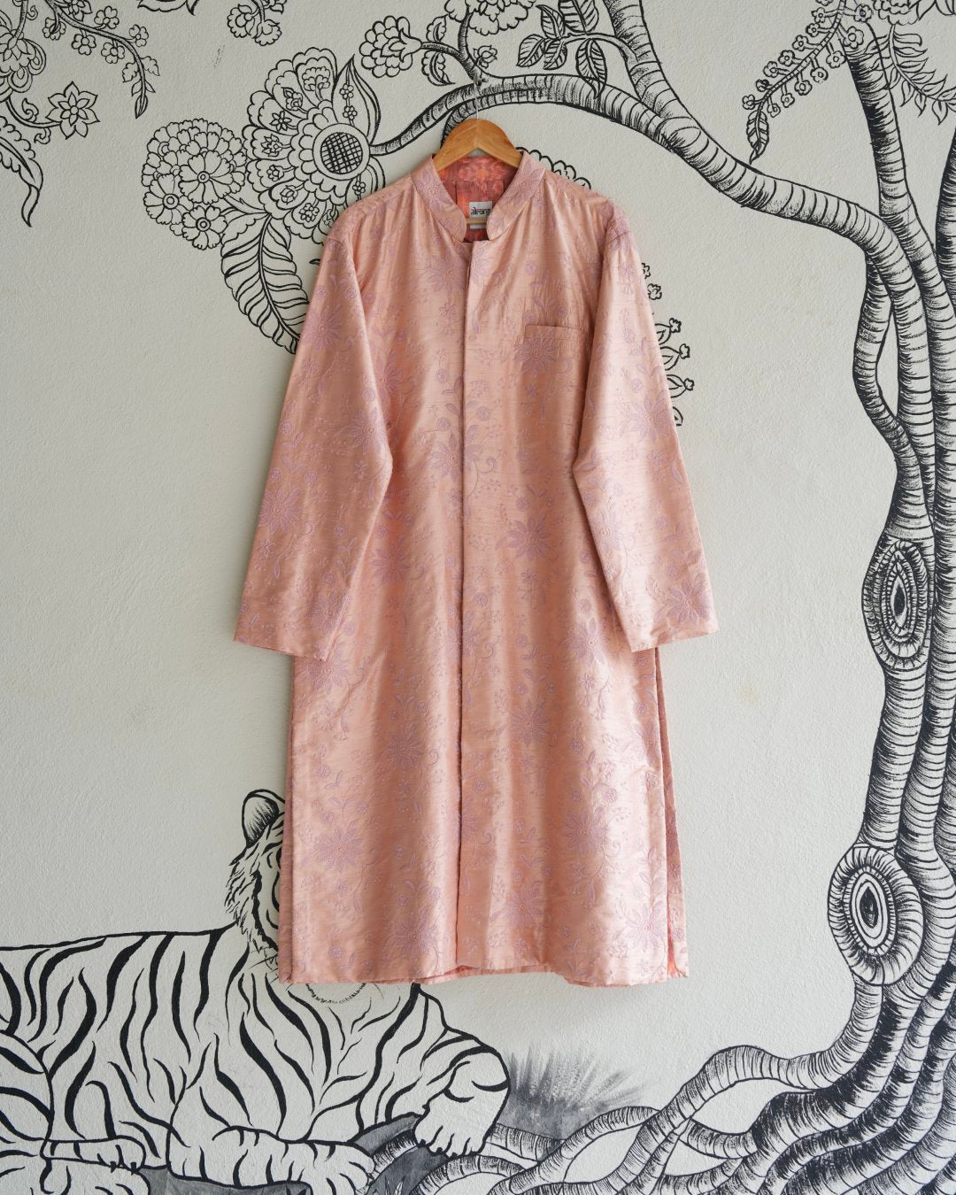 Pink Handwoven Tussar Embroidered Sherwani