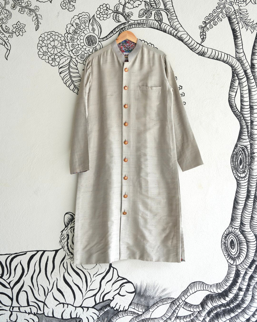 Shilver Handwoven Raw Silk Sherwani