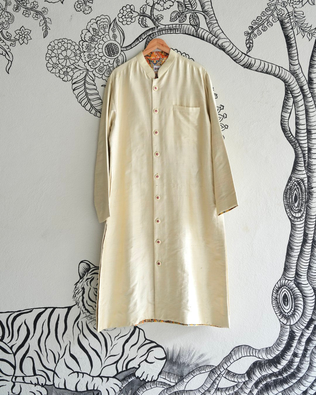 White Handwoven Raw Silk Sherwani