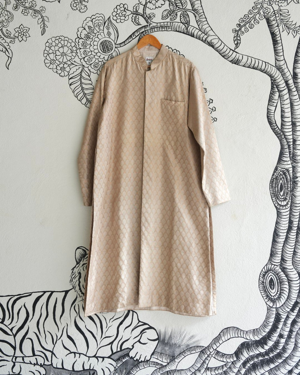 Beige  Handwoven Uppada Silk Jamdani Sherwani