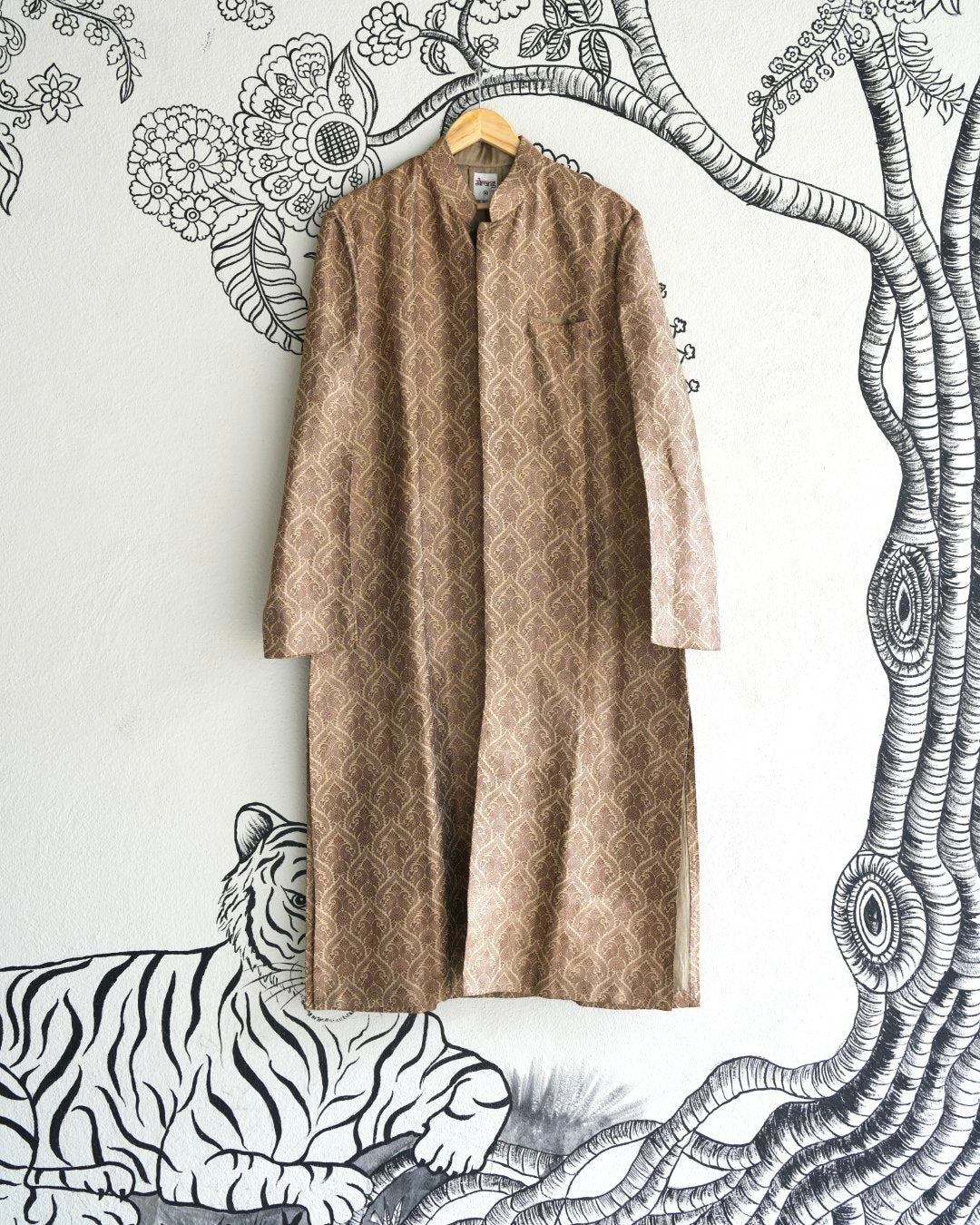 Beige Handwoven Banaras Silk Sherwani