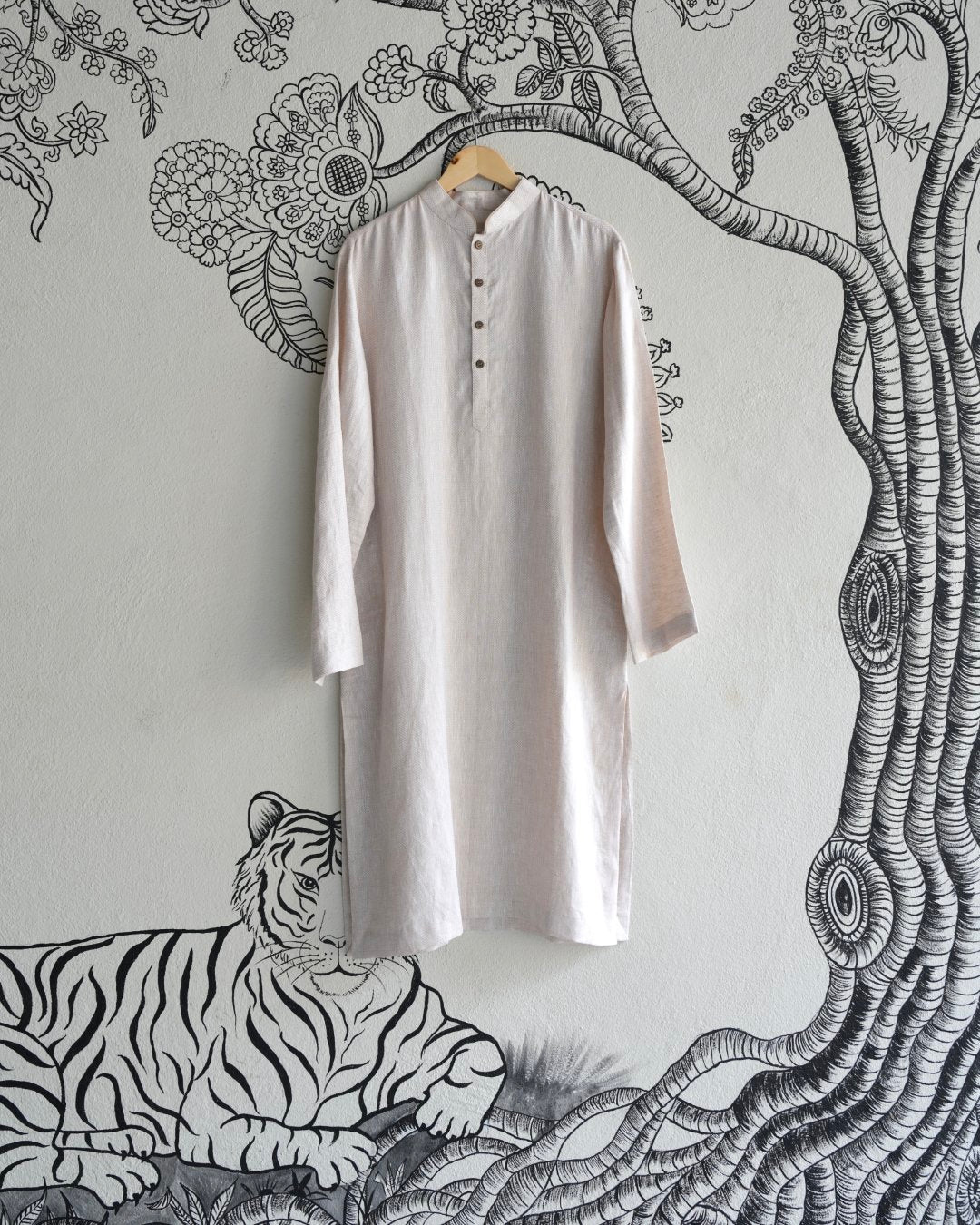 White Handwoven Silk Quilted Weave Kurta