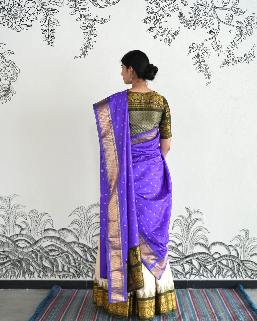 Off White Handwoven Gadwal Silk Lehenga