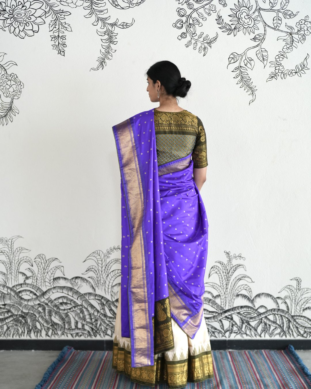 Off White Handwoven Gadwal Silk Lehenga