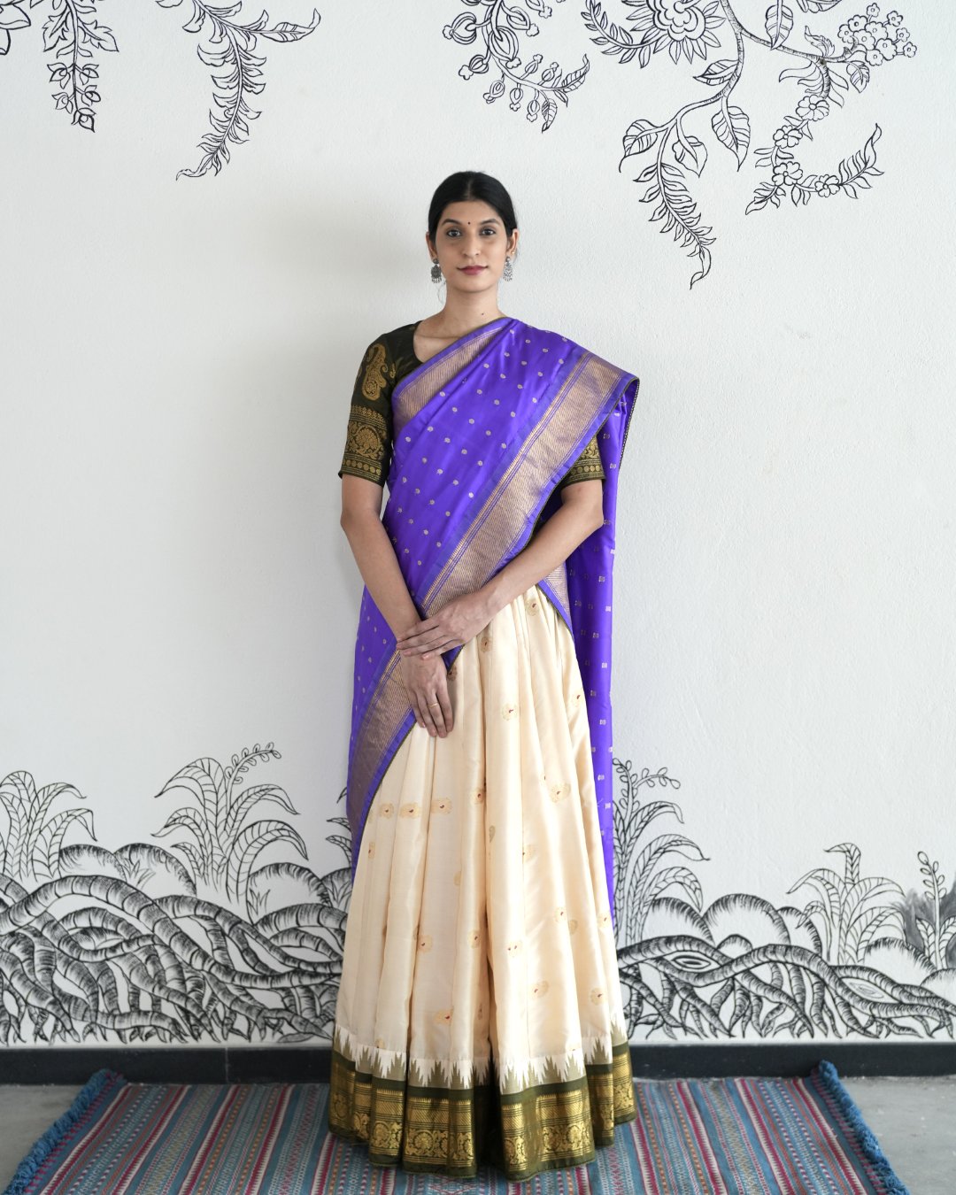 Off White Handwoven Gadwal Silk Lehenga