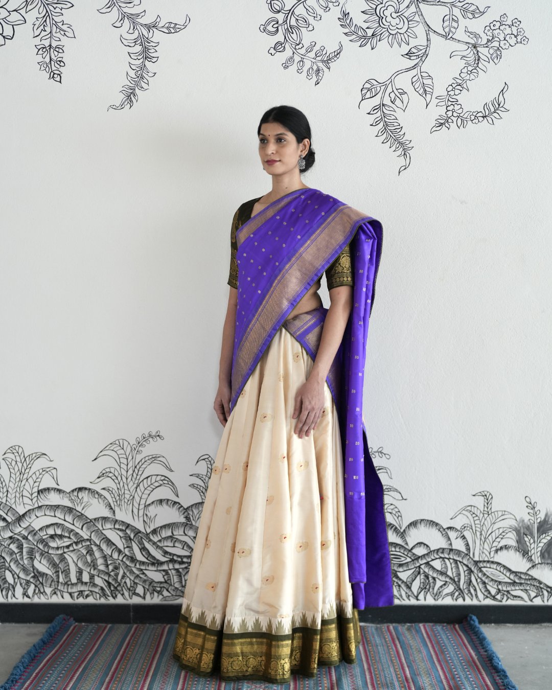 Off White Handwoven Gadwal Silk Lehenga