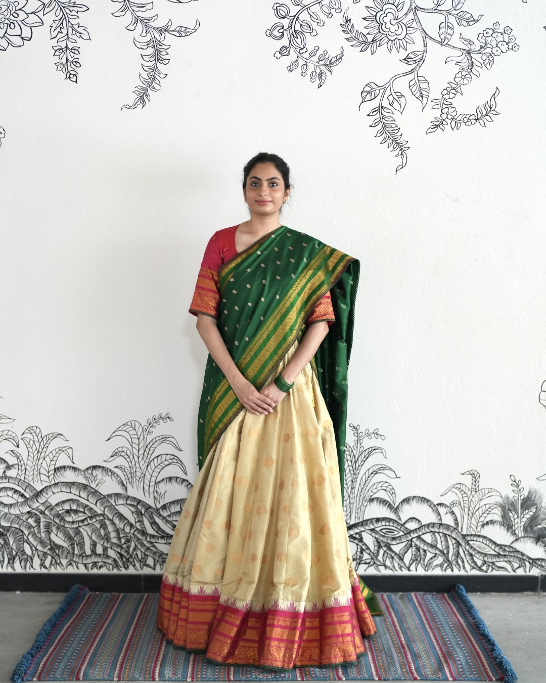 Beige Handwoven Gadwal Silk Lehenga