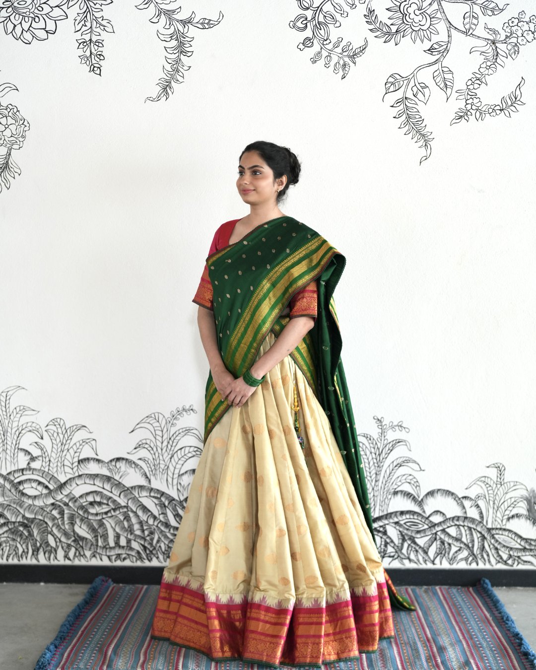 Beige Handwoven Gadwal Silk Lehenga