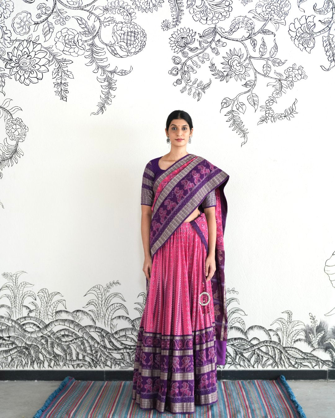 Pink Handwoven Odisha Double Ikat Cotton Lehenga