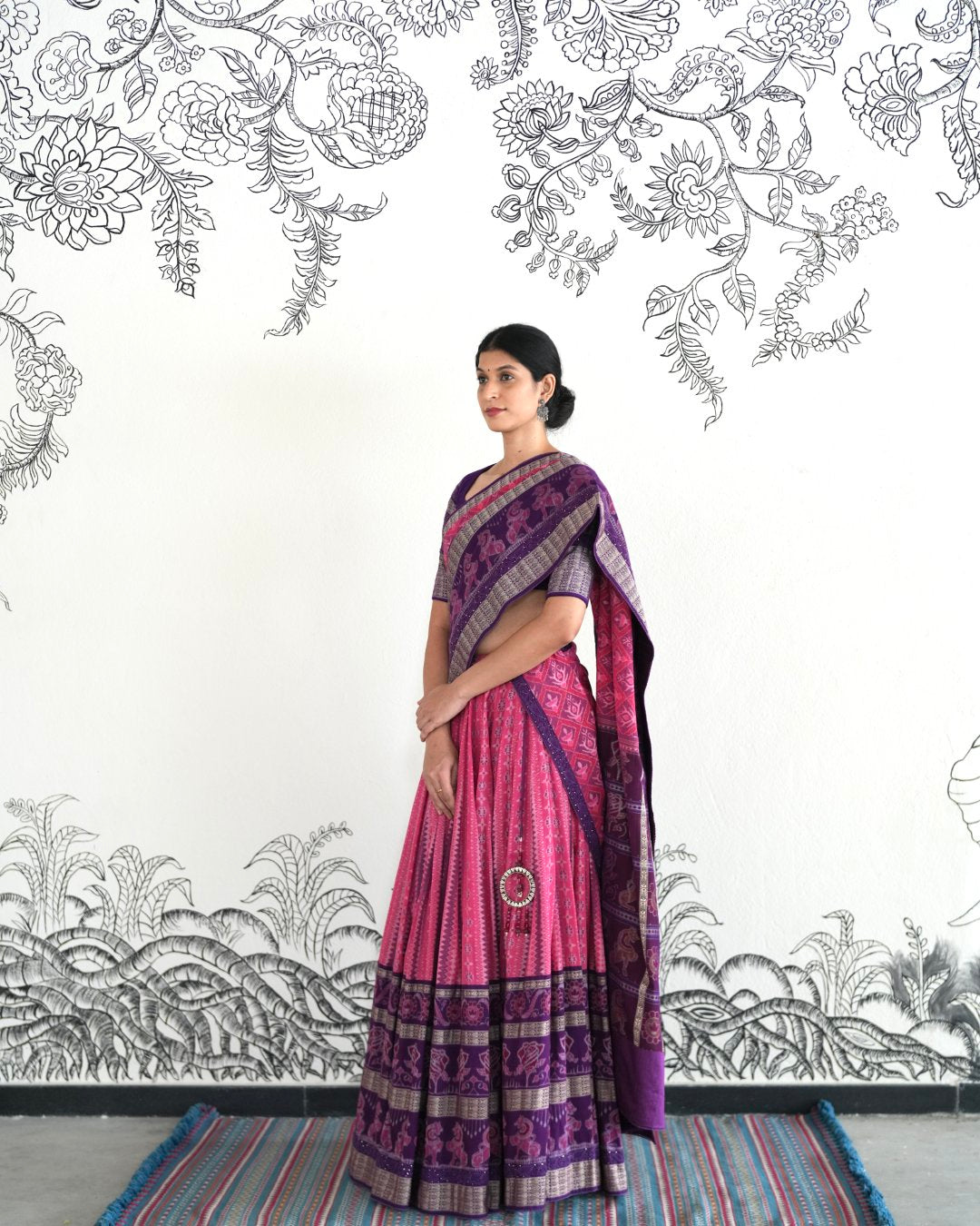 Pink Handwoven Odisha Double Ikat Cotton Lehenga