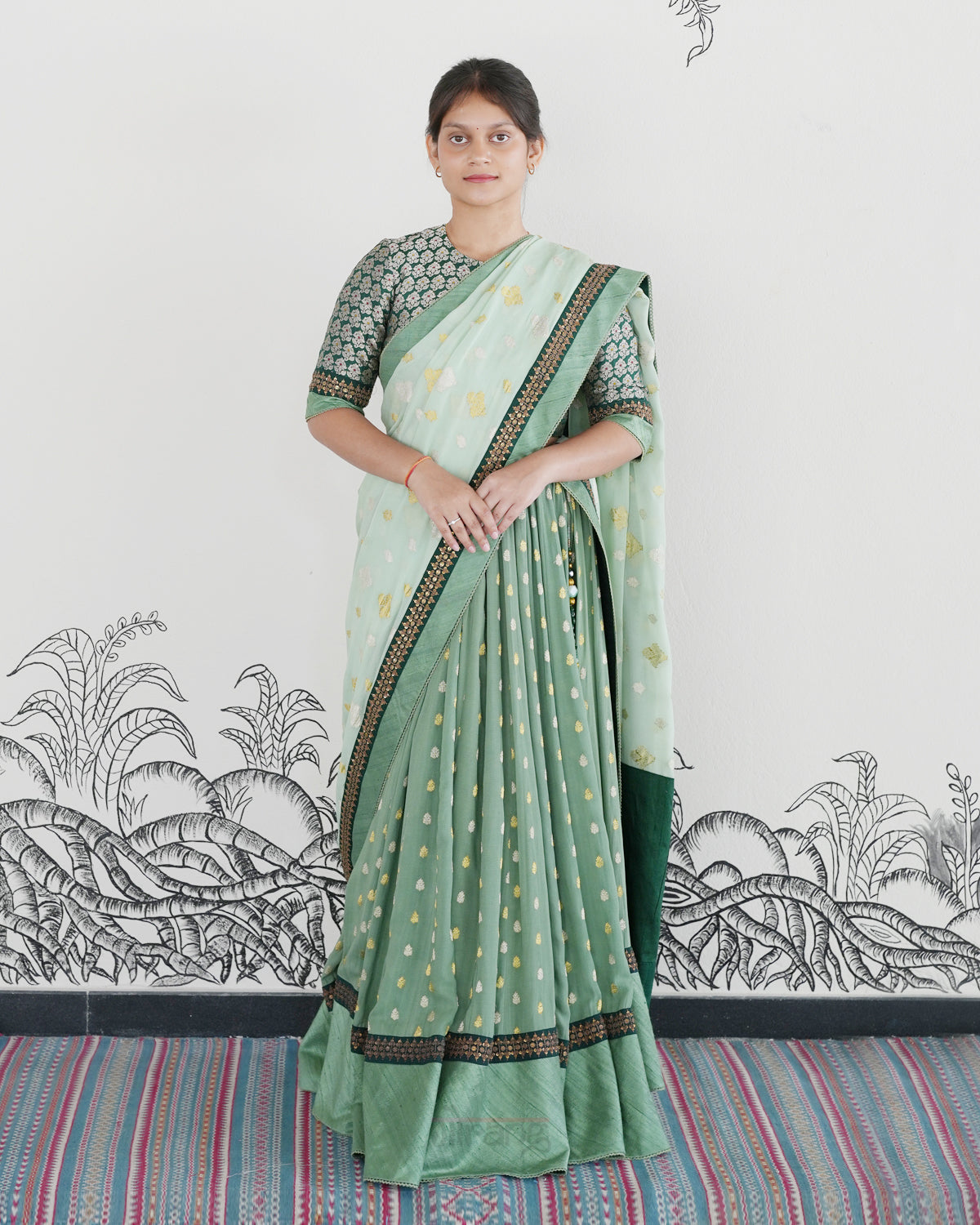 Green Handwoven Banarasi Silk Georgette Lehenga