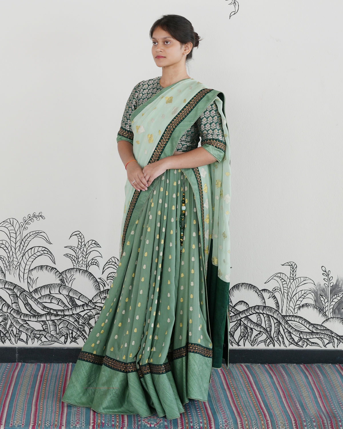 Green Handwoven Banarasi Silk Georgette Lehenga