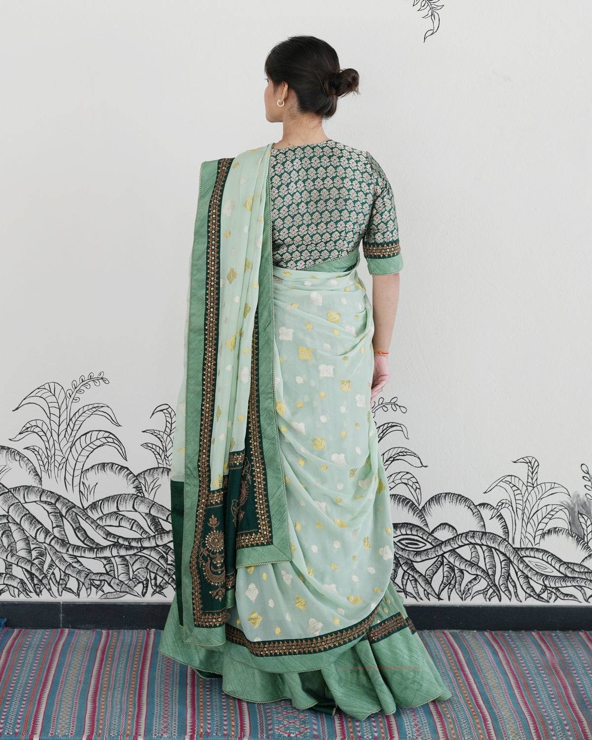 Green Handwoven Banarasi Silk Georgette Lehenga