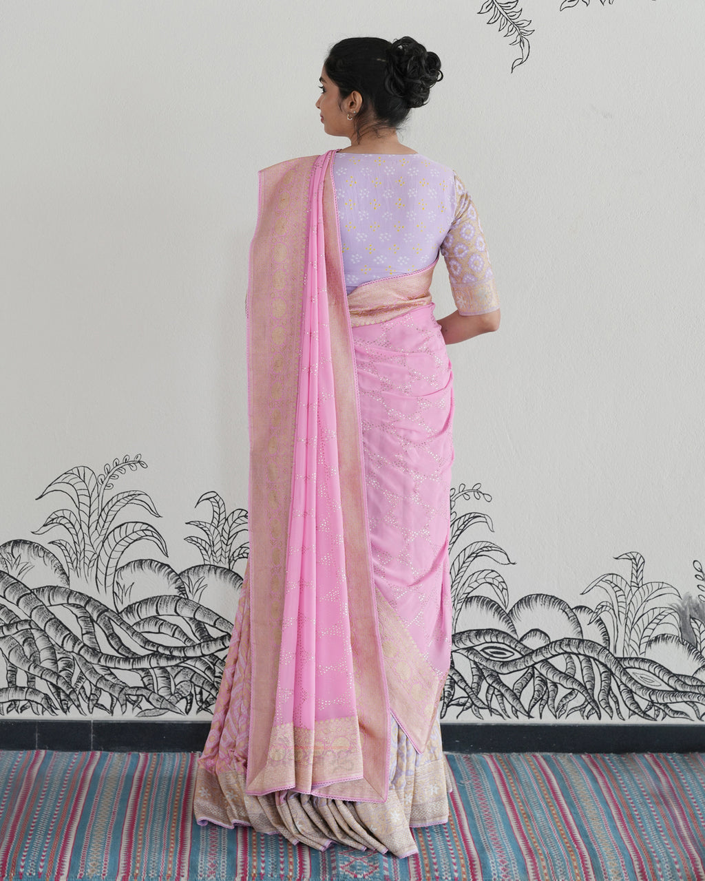 Pink Handwoven Banarasi Georgette Bandhani Lehenga