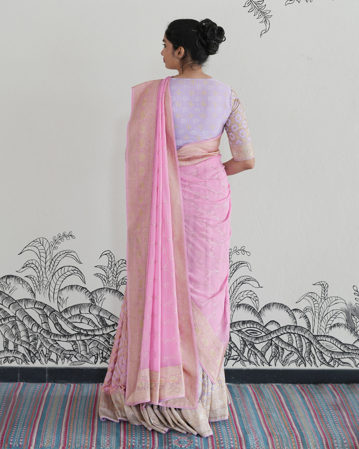 Pink Handwoven Banarasi Georgette Bandhani Lehenga