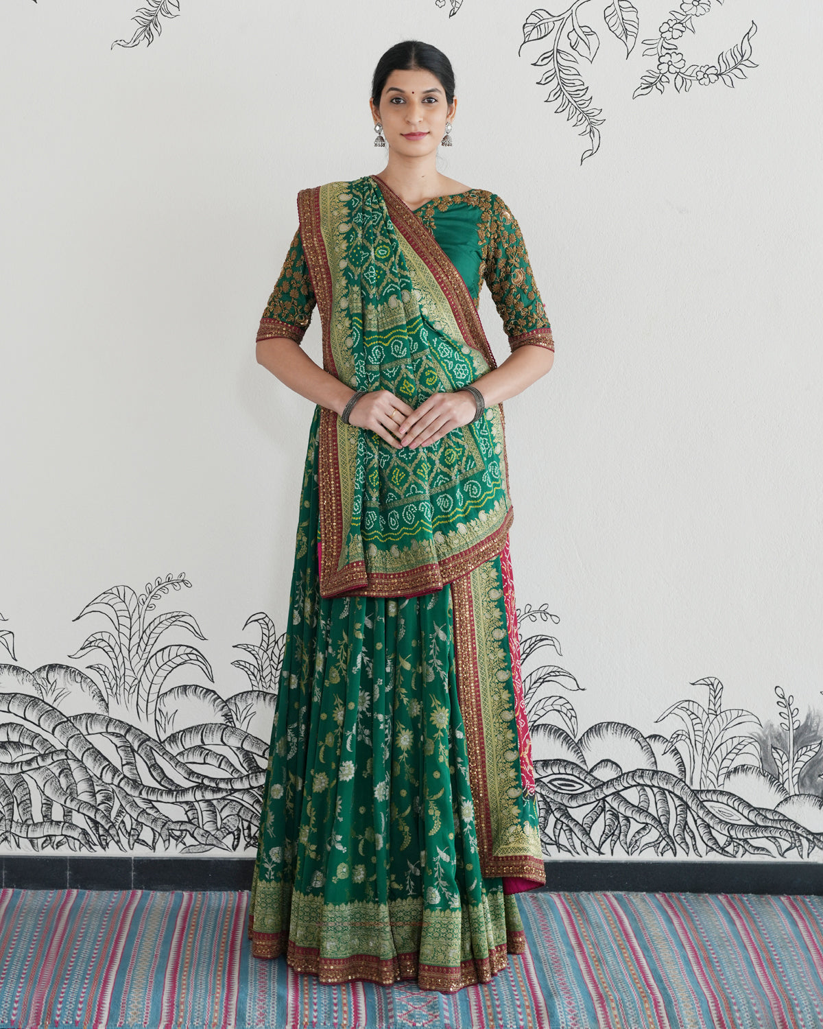 Green Handwoven Banarasi Georgette Lehenga