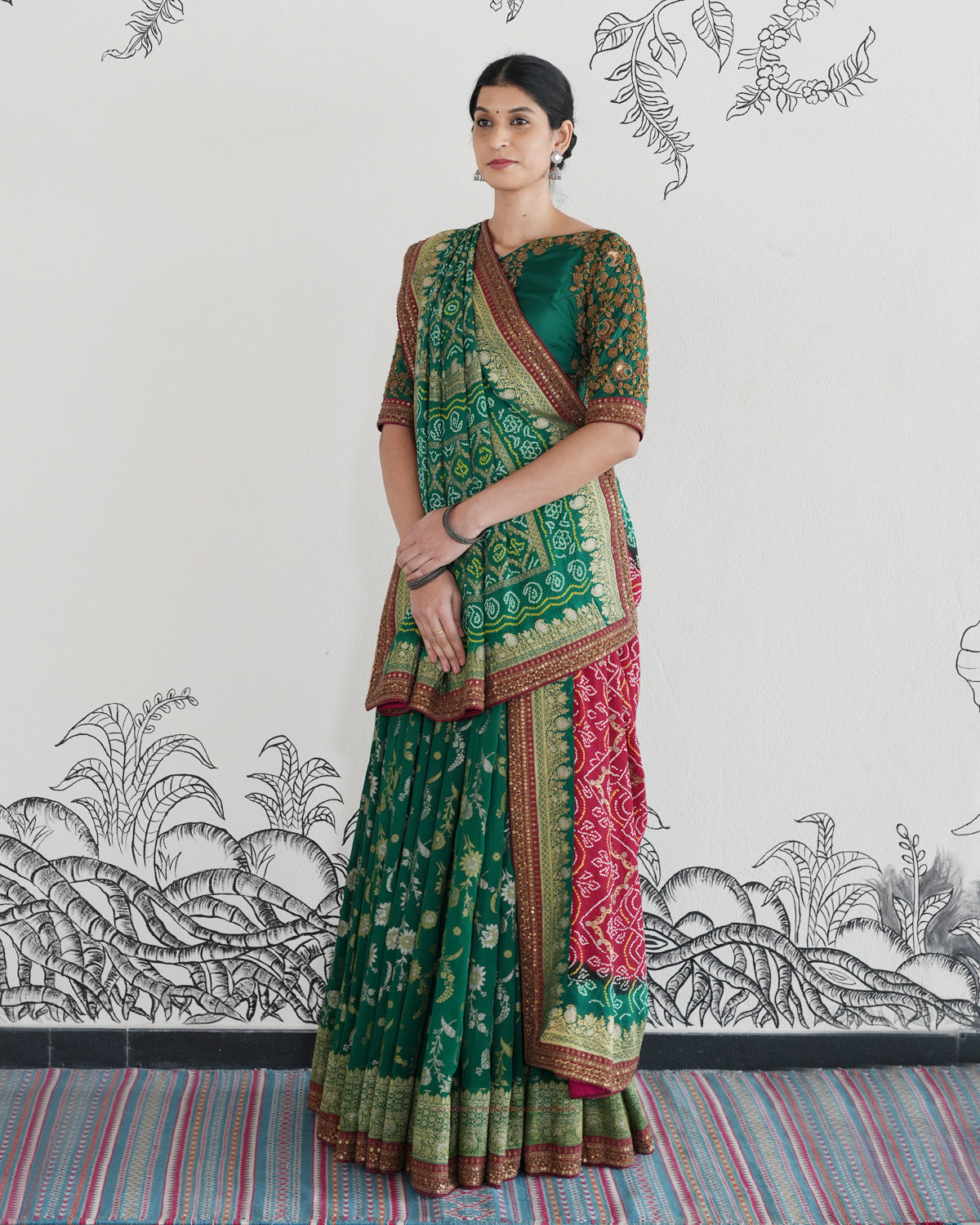 Green Handwoven Banarasi Georgette Lehenga